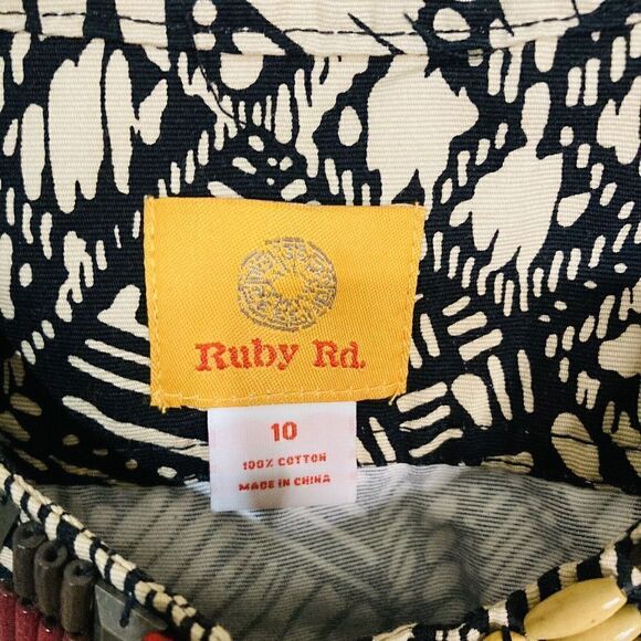 Ruby Rd. Sz 12 Geometric Design w Beading Neckline Brown & Tan Jacket 3/4 Sleeve - Picture 3 of 11